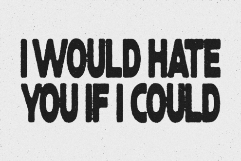 Bold black sans-serif textured typography reads I would hate you if I could on a speckled white background ideal for graphic design projects fonts.