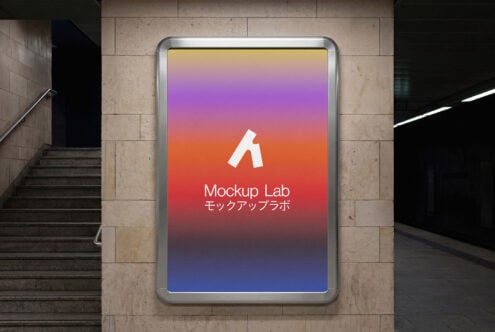 Subway station lightbox with vibrant gradient orange to purple