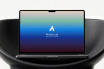 Laptop showing vibrant blue purple gradient screen design