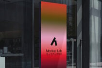 Colorful gradient sign post with red yellow pink tones outdoors