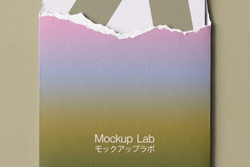 Gradient paper mockup with torn edge in pink, yellow, olive tones