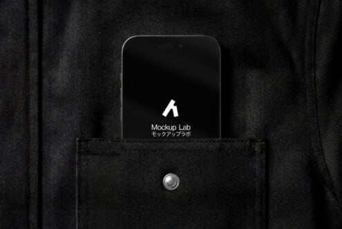 Dark fabric pocket showing iPhone with white icon on black background