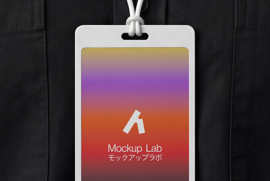 ID badge hanging showing multicolor gradient background
