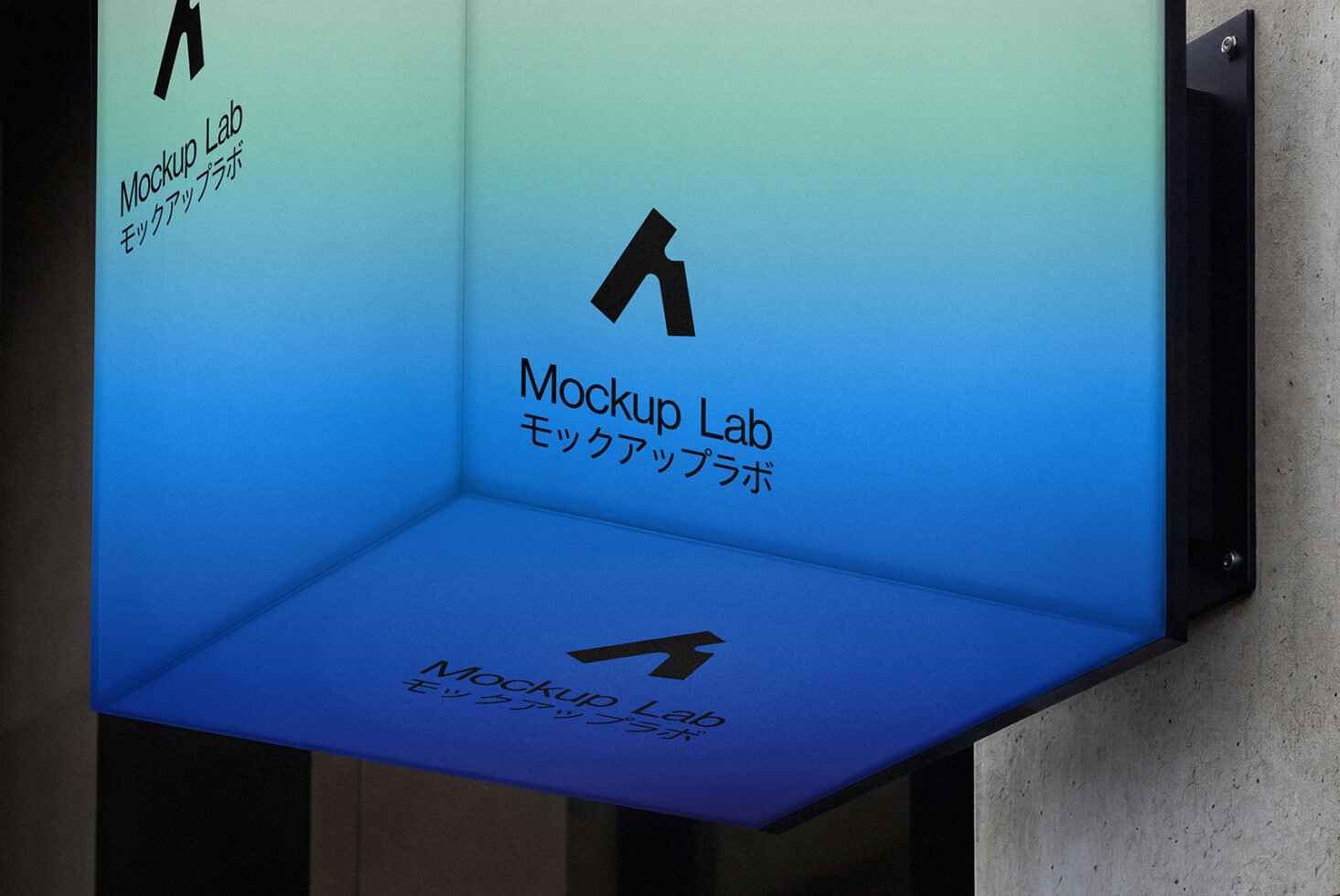 Indoor corner room mockup with turquoise to blue gradient walls