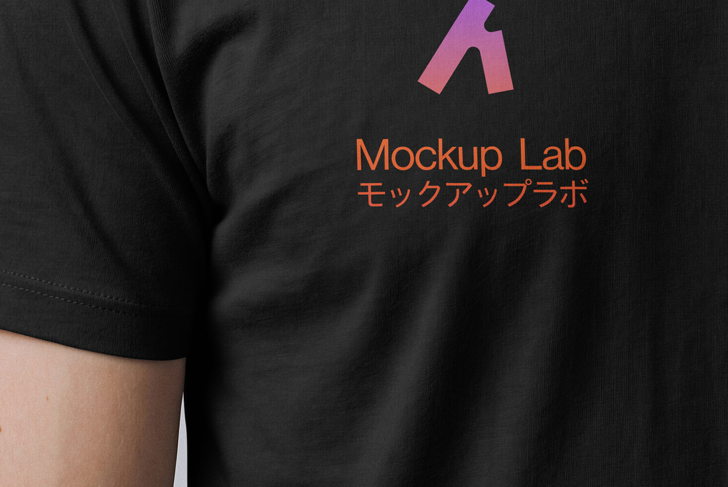 Black t-shirt with gradient logo on upper chest area