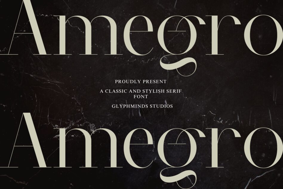 Ameoiro serif font display on textured black marble surface