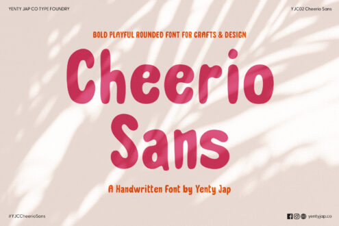 Cheerio Sans typeface displayed in magenta with shadow effect on striped background