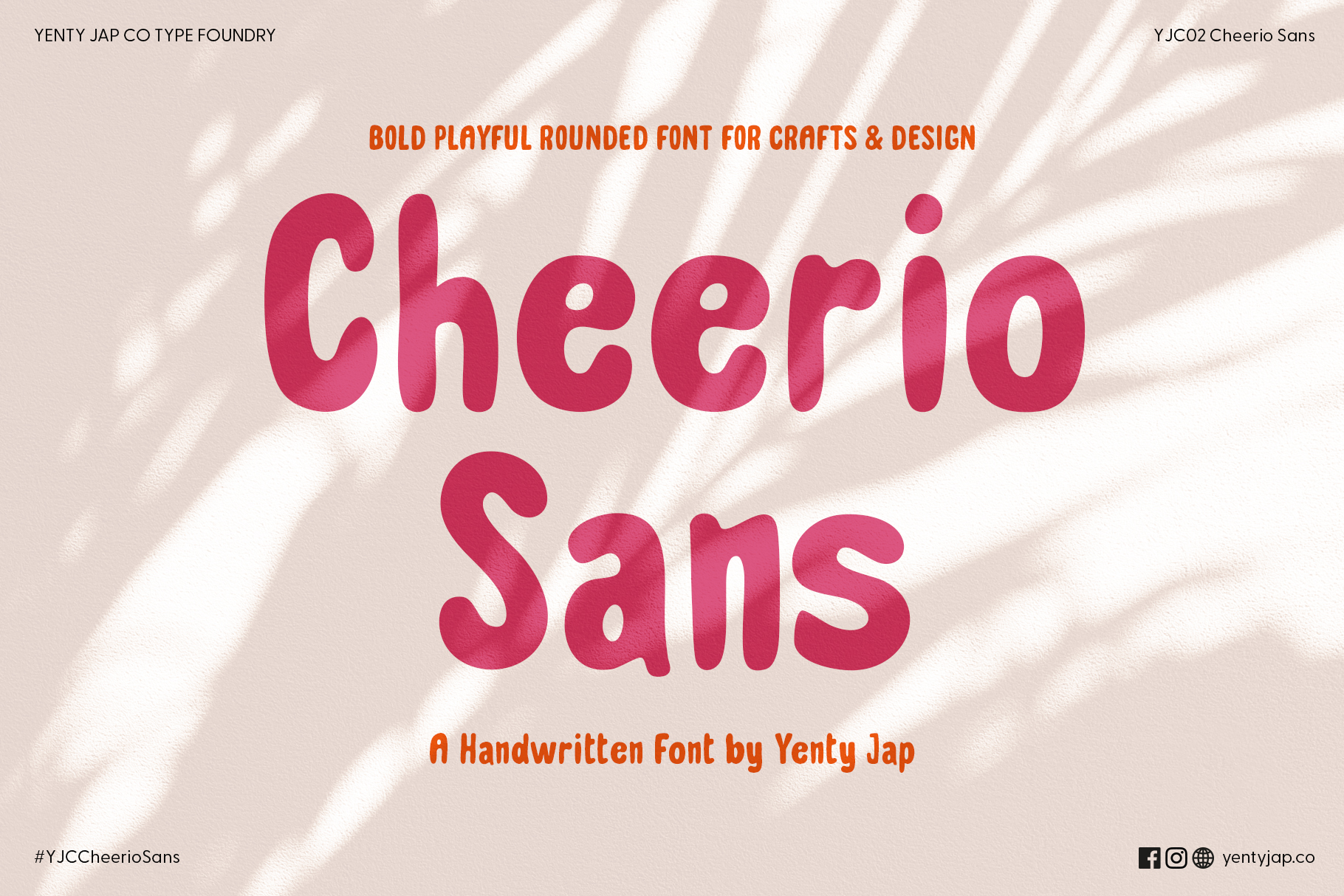 Cheerio Sans typeface displayed in magenta with shadow effect on striped background