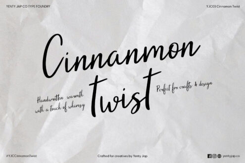 Cinnamon Twist font title in large script with descriptive tagline on beige background