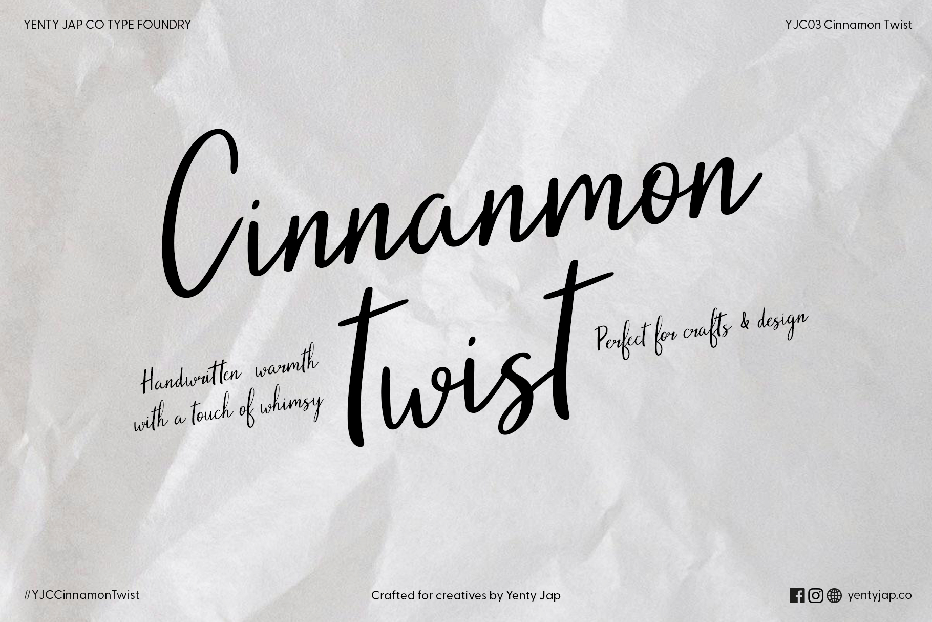 Cinnamon Twist font title in large script with descriptive tagline on beige background