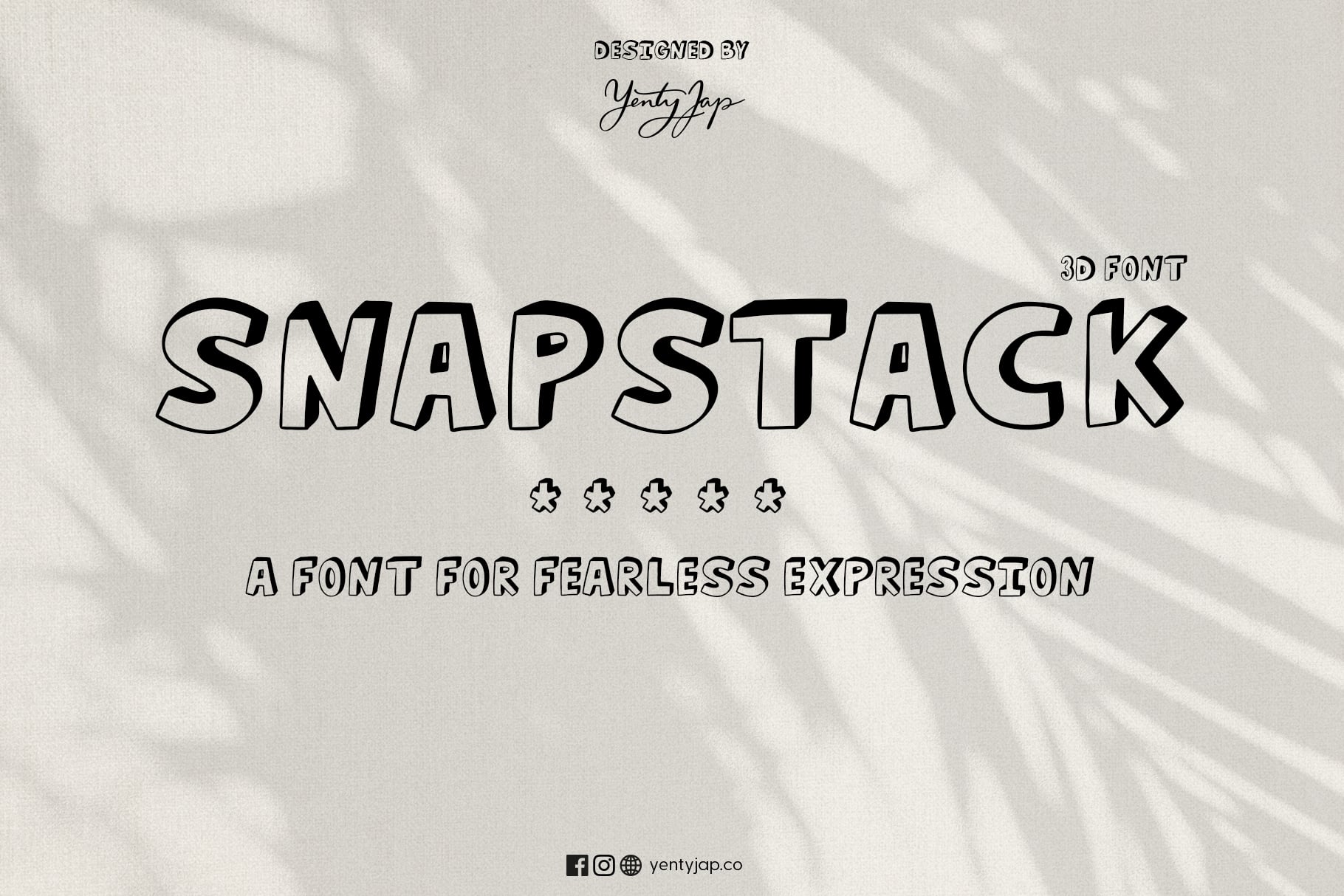 Snapstack 3D font with outlined letters on textured white background