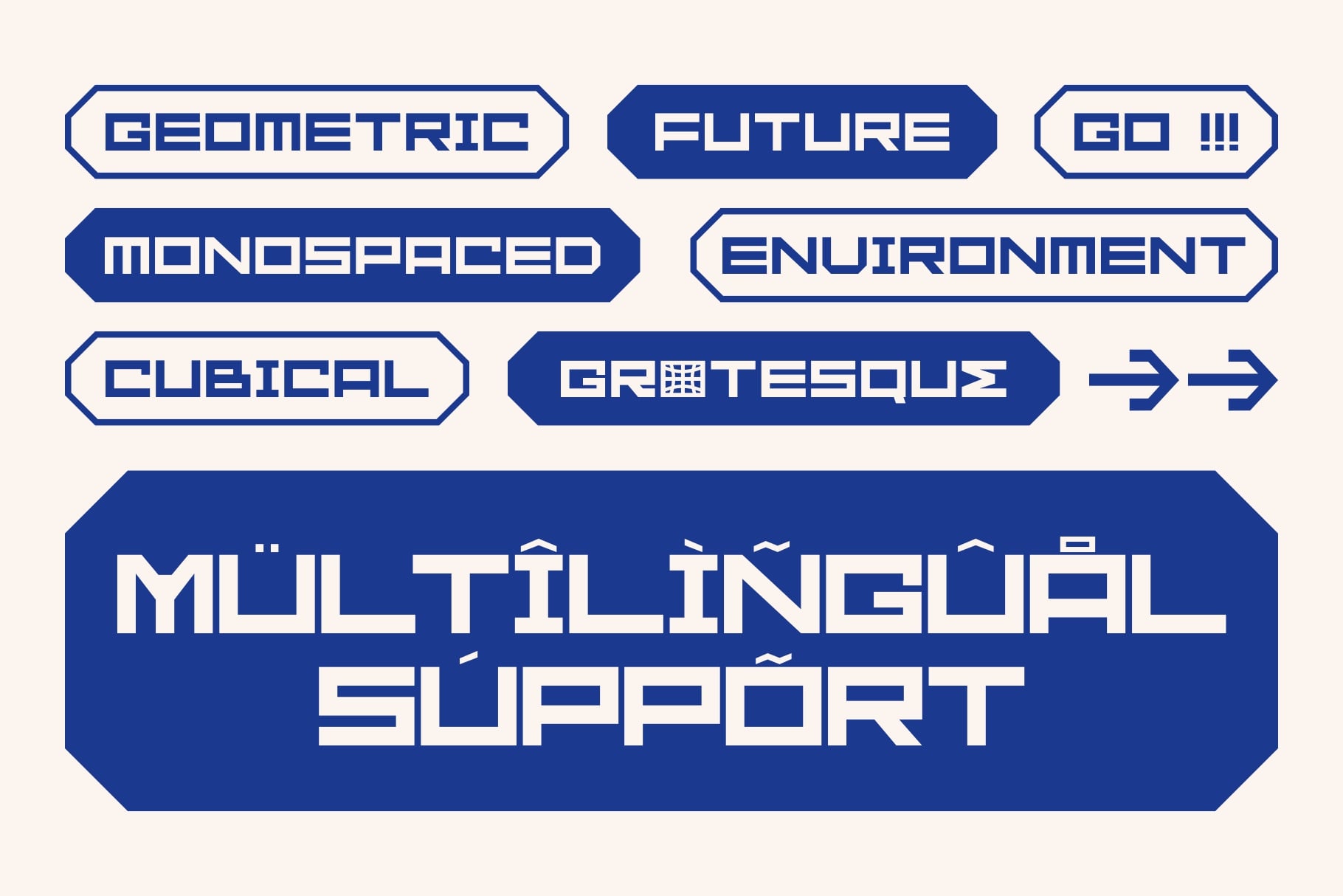 GR Patient typeface features multilingual support, geometric, monospaced