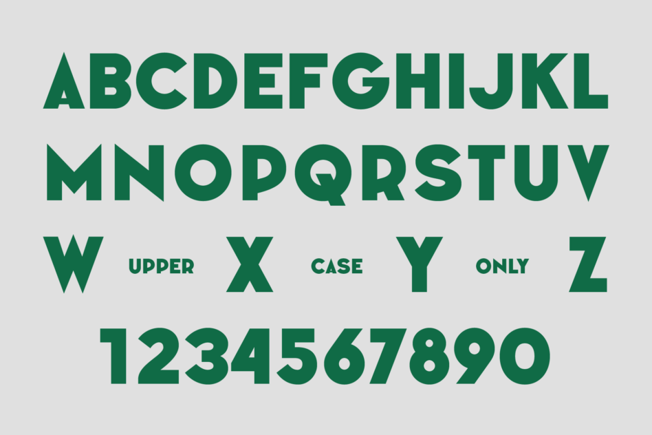 Bold condensed typeface uppercase letters only with numbers displayed