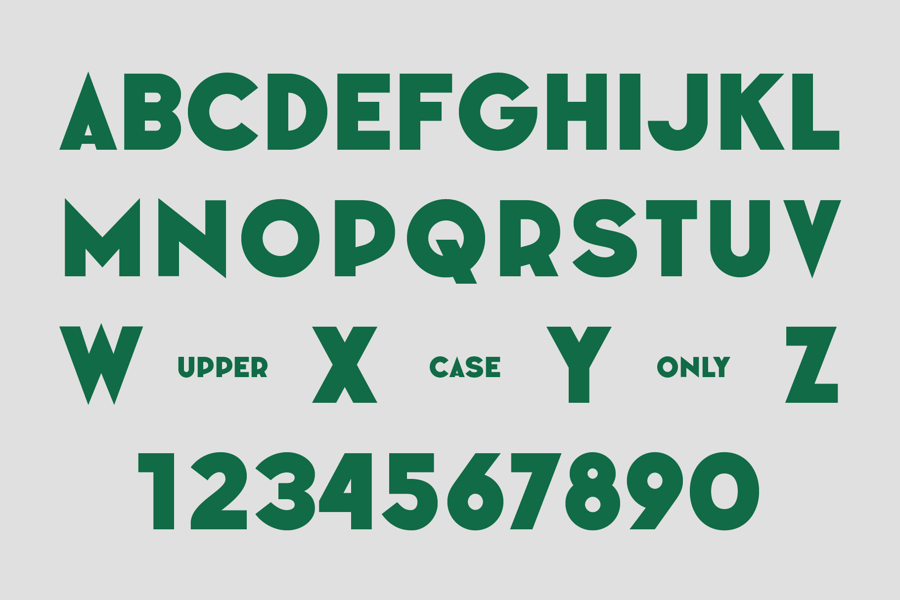 Bold condensed typeface uppercase letters only with numbers displayed