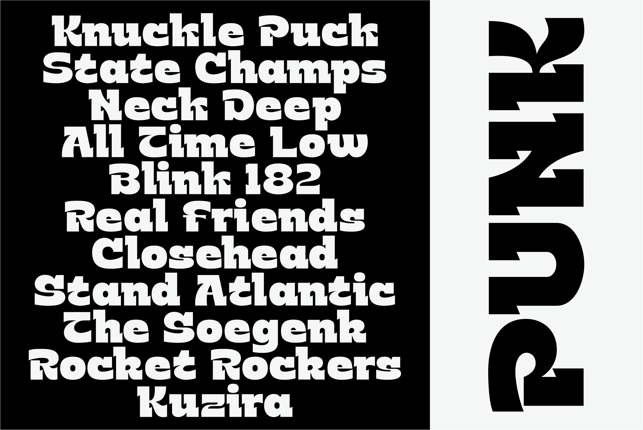 Knuckle Puck band name in chunky white serif font on black, vertical layout