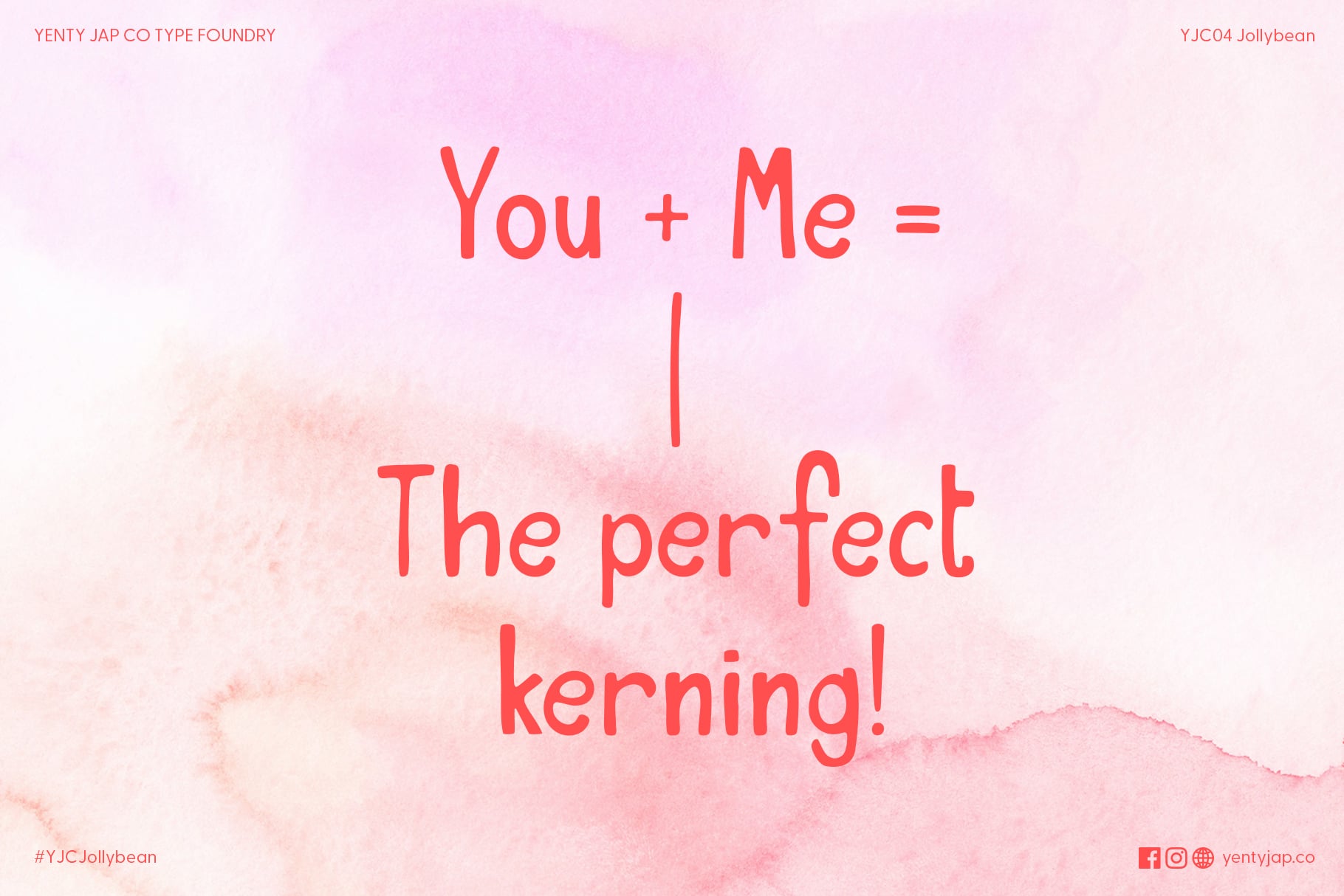 Red casual script text on light pink watercolor texture