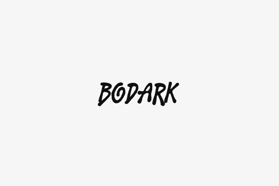 Bodark handwritten text in black marker on light gray background