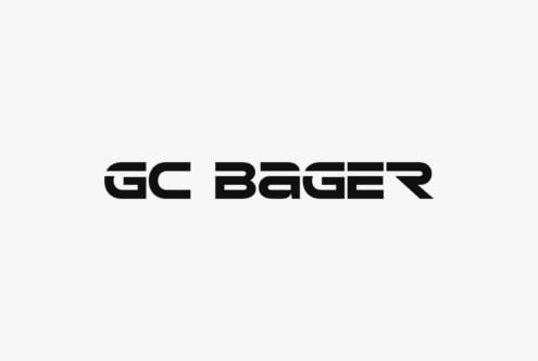 GC Bager sans serif font in thick futuristic style on light background