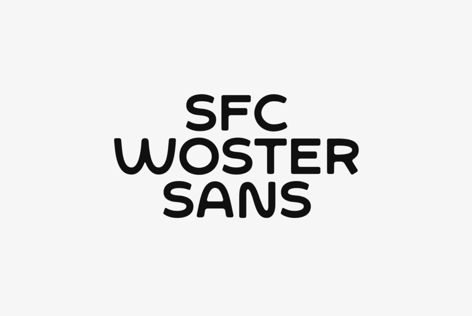 SFC Woster Sans typeface name in bold black letters on light background
