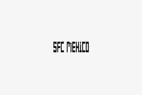 SFC Mexico pixelated display font in black on light background
