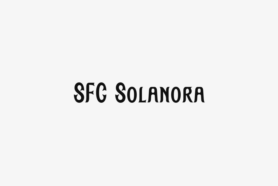 SFG Solanora sans serif font name in black text on light background