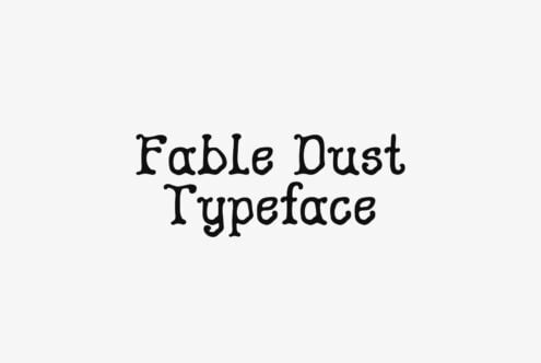 Fable Dust typeface title in black serif letters on light gray background
