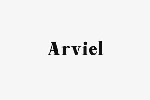 Arviel classic serif font shown in black letters