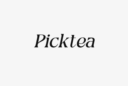 Picktea italic serif typeface rendered in black text