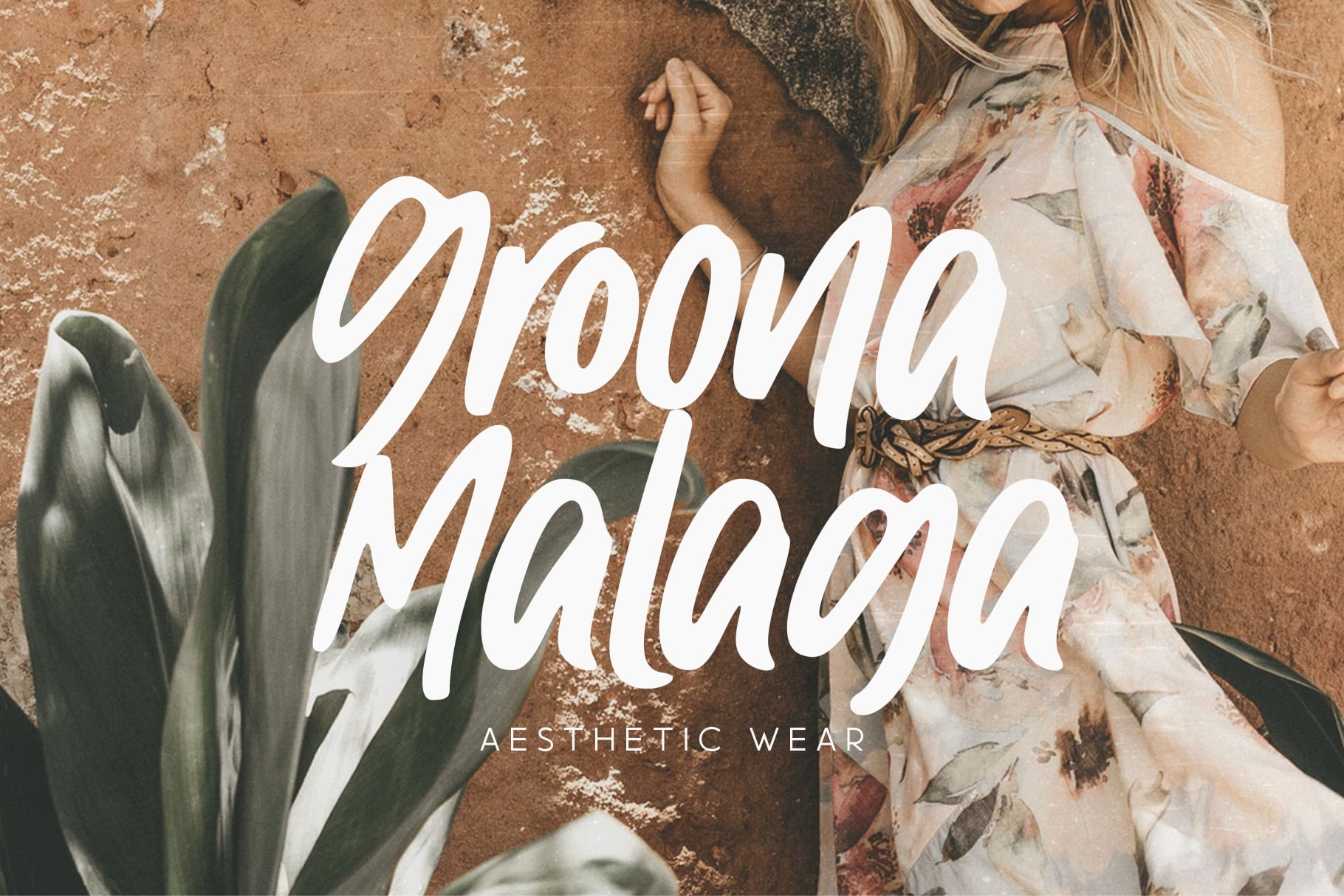 Woman in floral shirt with succulents, white script lettering reads program malibu