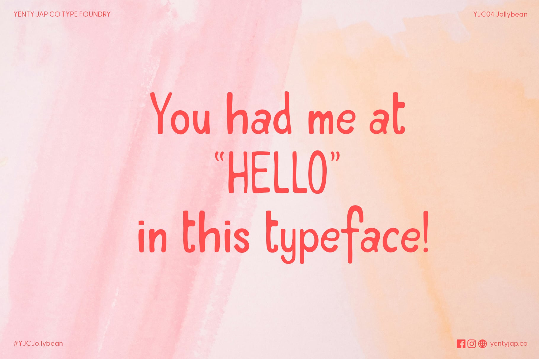 Red handwritten text on soft pink orange watercolor wash