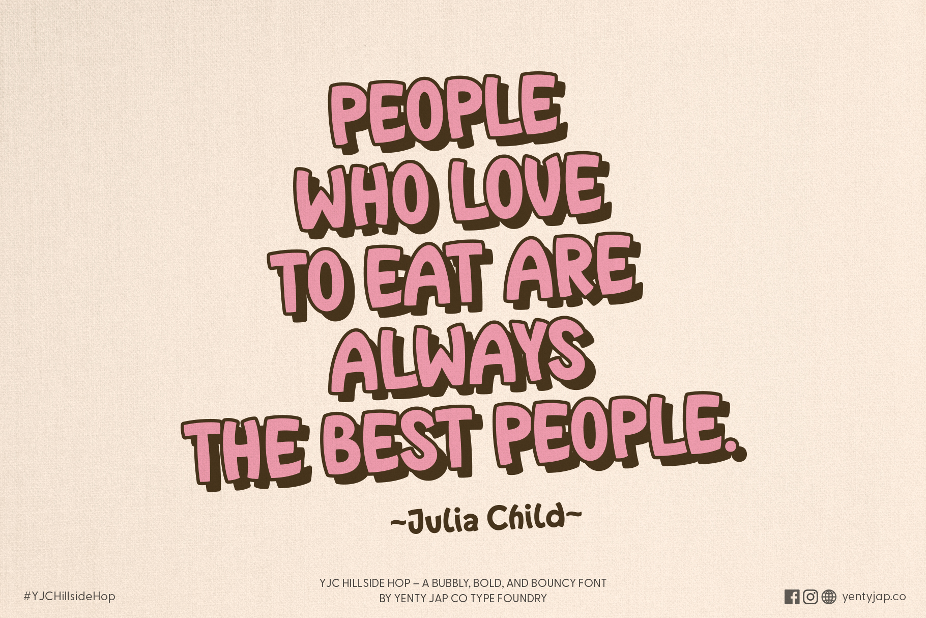 Pink outlined text quote about people who love food being the best people