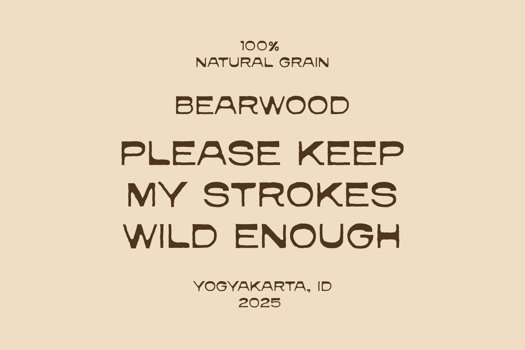 Bearwood font specimen with natural grain text on cream backdrop
