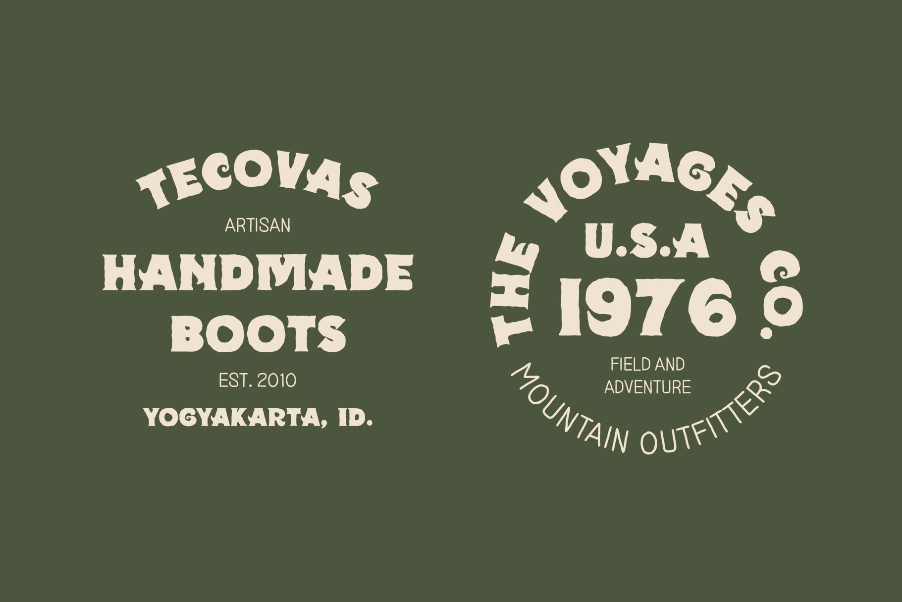 Two circular badge designs with serif lettering on green