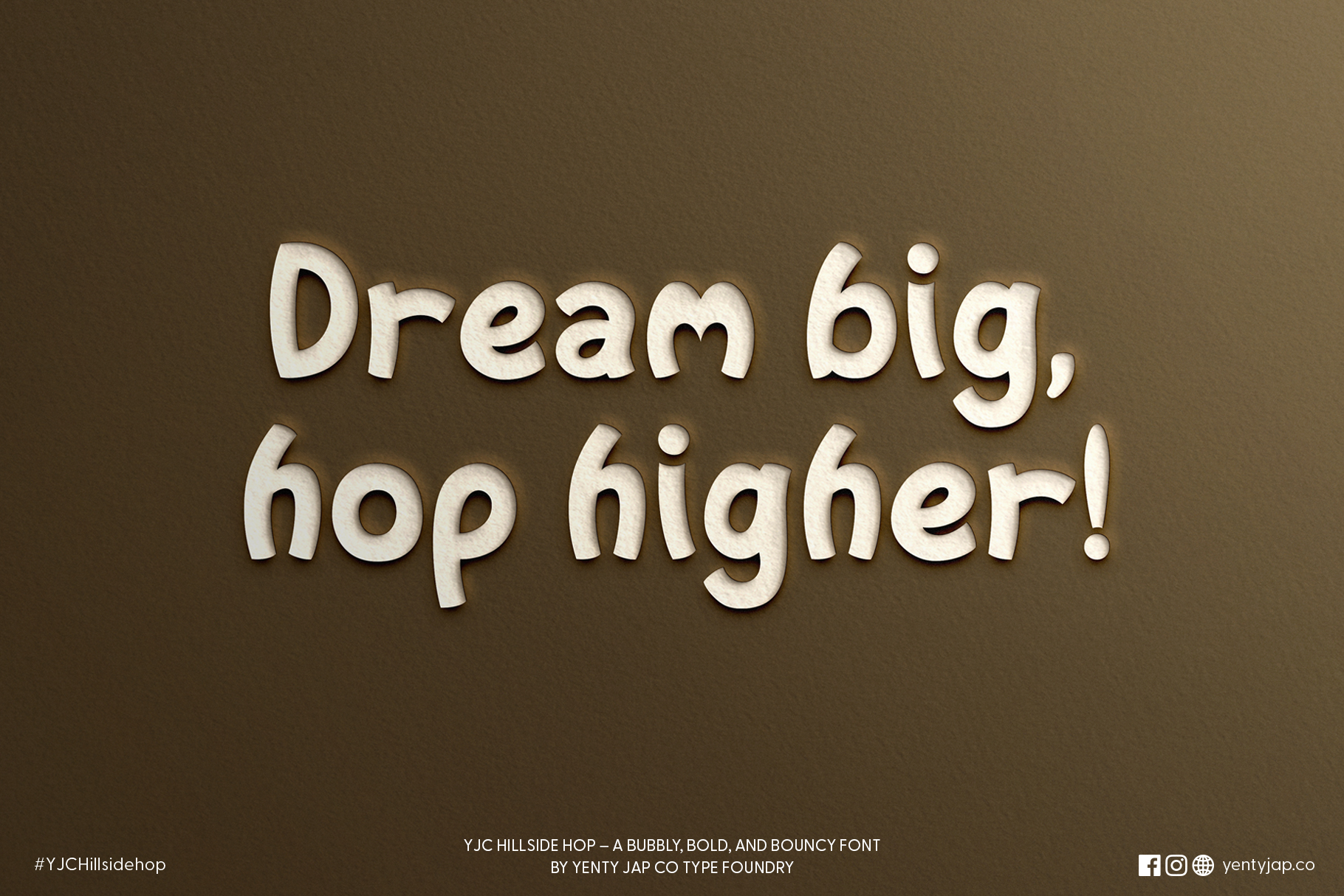 3D text effect showing Dream big hop higher on dark olive background
