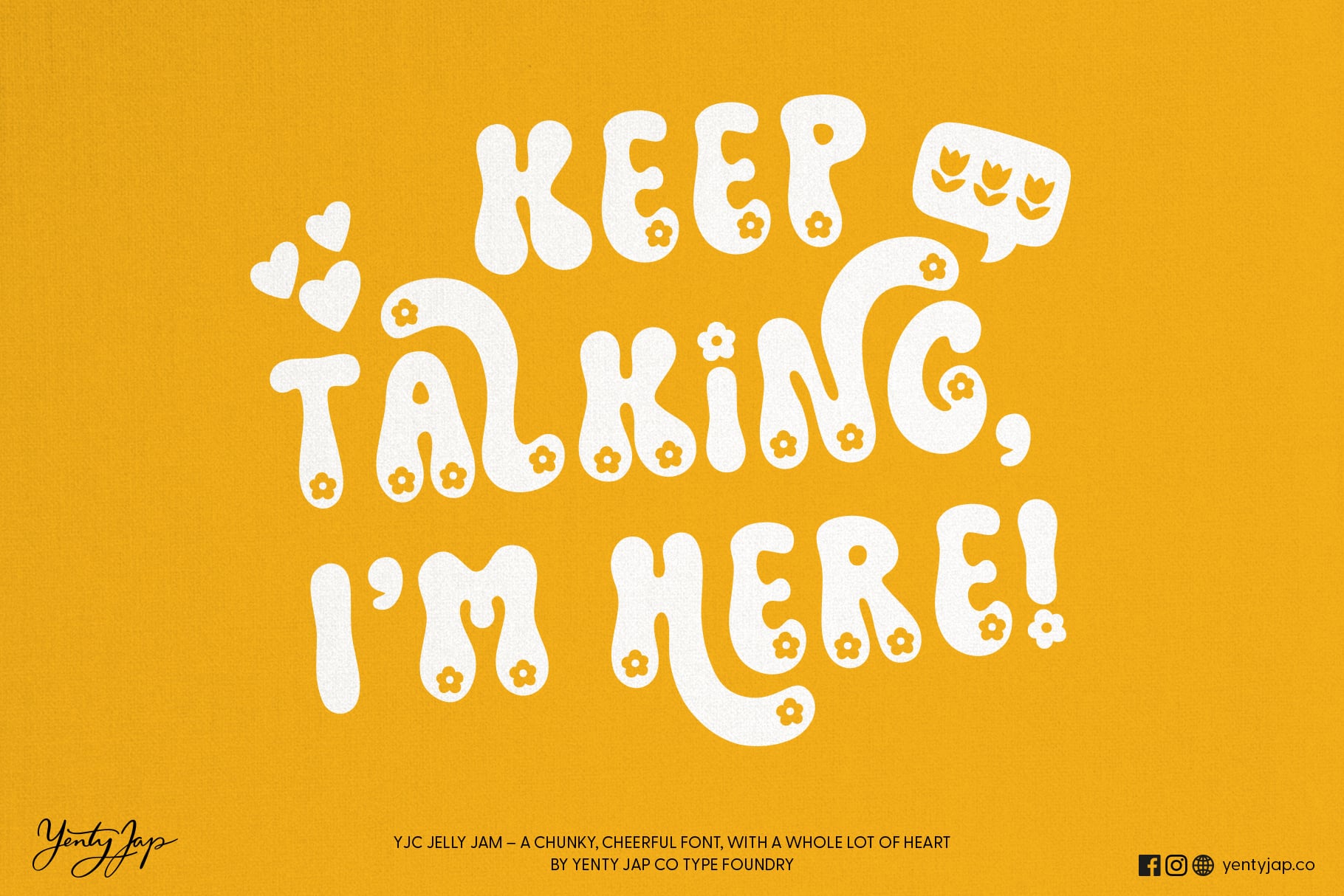 Keep talking I'm here text in white on golden yellow background