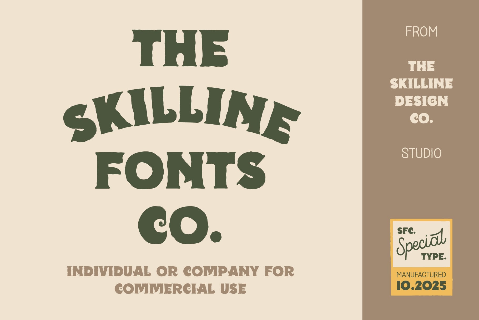 Vintage serif font specimen with green letters on cream