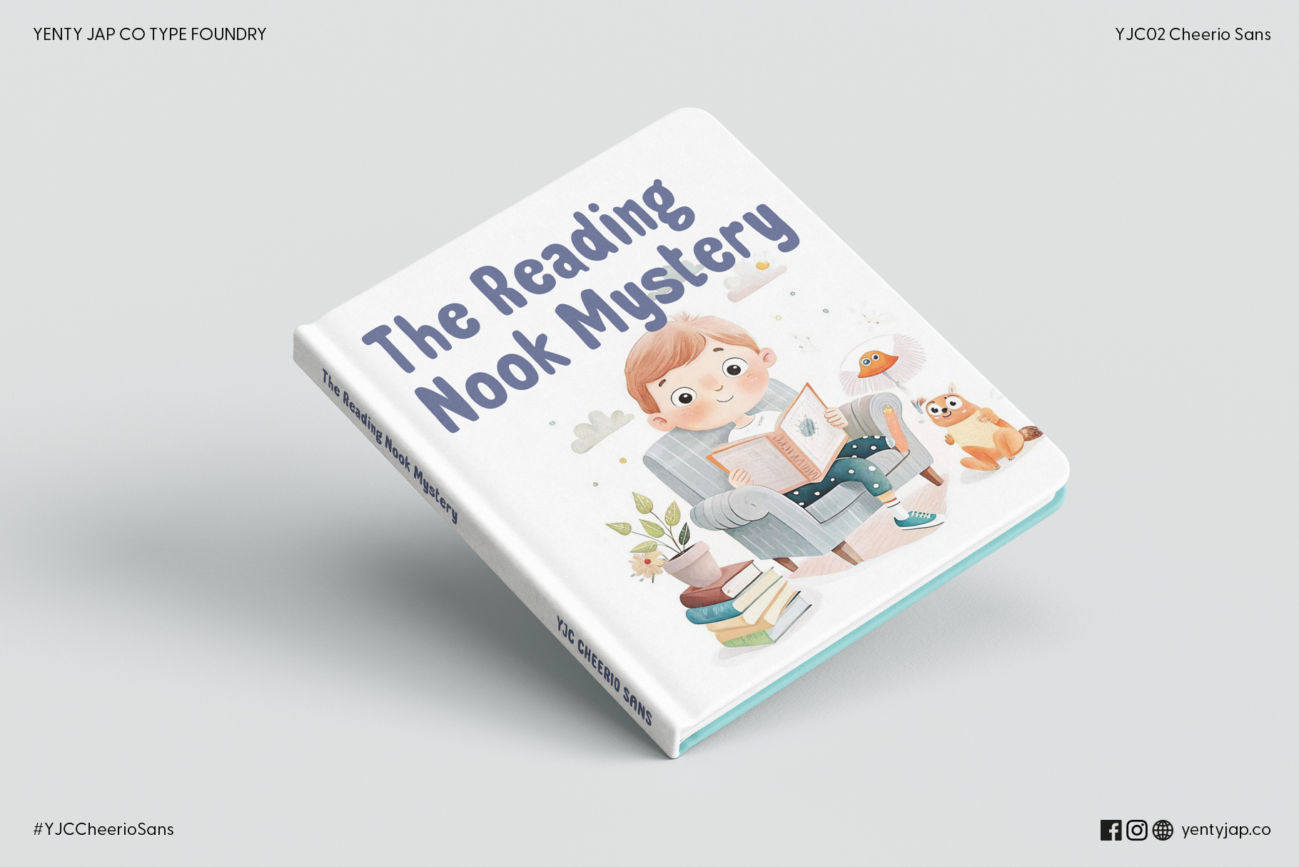 Book cover mockup titled The Reading Nook Mystery featuring cute child character