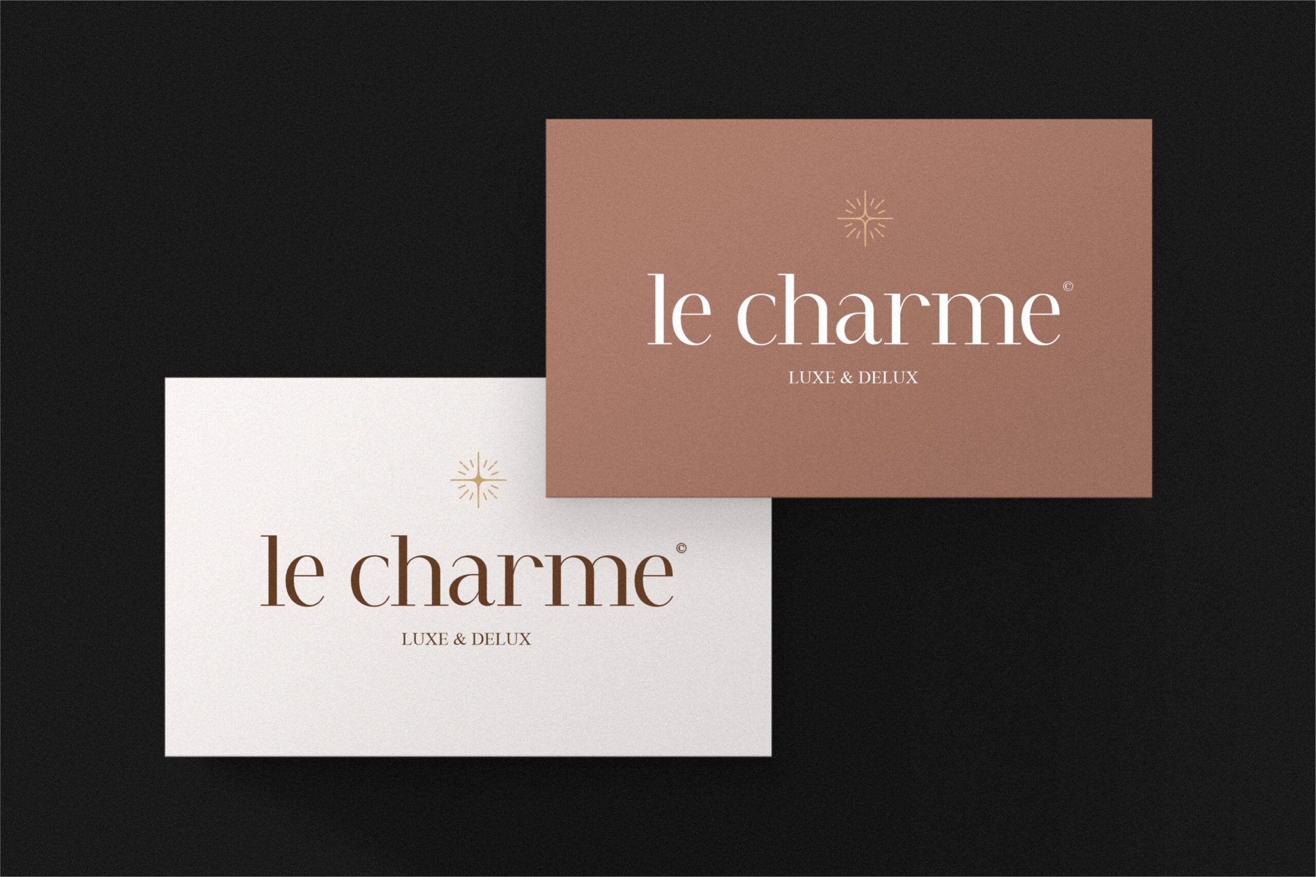 Luxury brand business card mockup with rose gold, cream backgrounds
