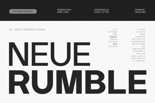 Neue Rumble sans serif typeface in multiple weights for headlines with rounded approachable tone