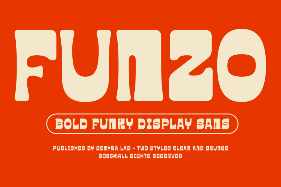 Fun 20 bold funky display sans serif font for headers, two styles clean grunge