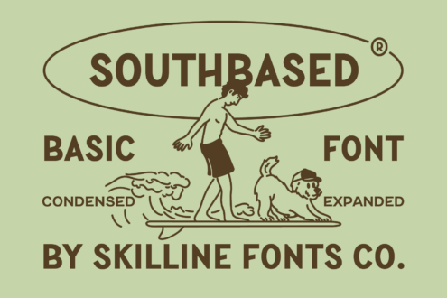 Southbased Basic font with condensed, expanded variations shown with illustrated figures