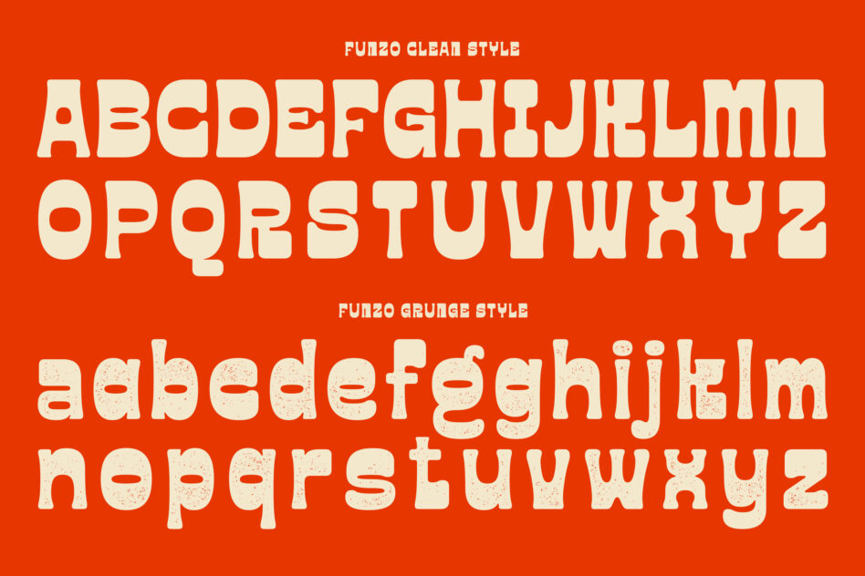 Alphabet in two styles clean uppercase, grunge lowercase on red background