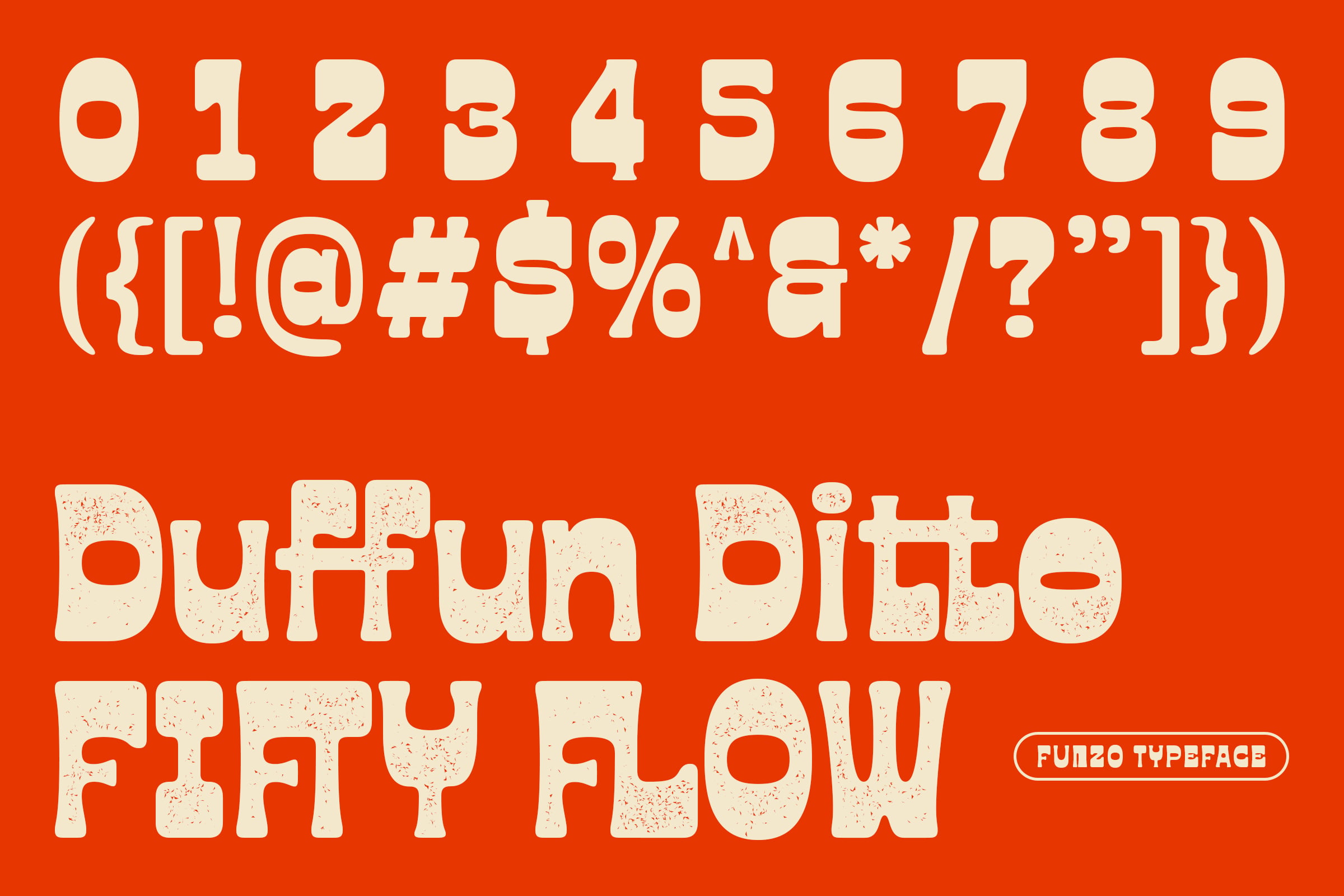 Numbers, punctuation, grunge texture typeface showing diffun ditto fiftyflow styles
