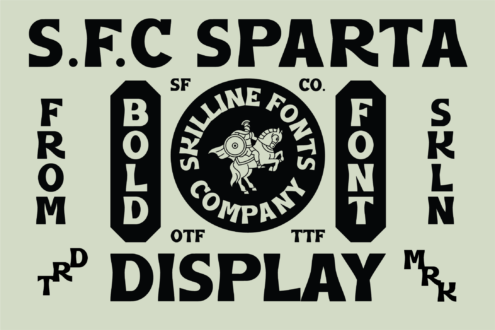 S.F.C Sparta Skirmline font company display with warrior logo on light background