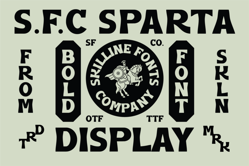 S.F.C Sparta Skirmline font company display with warrior logo on light background