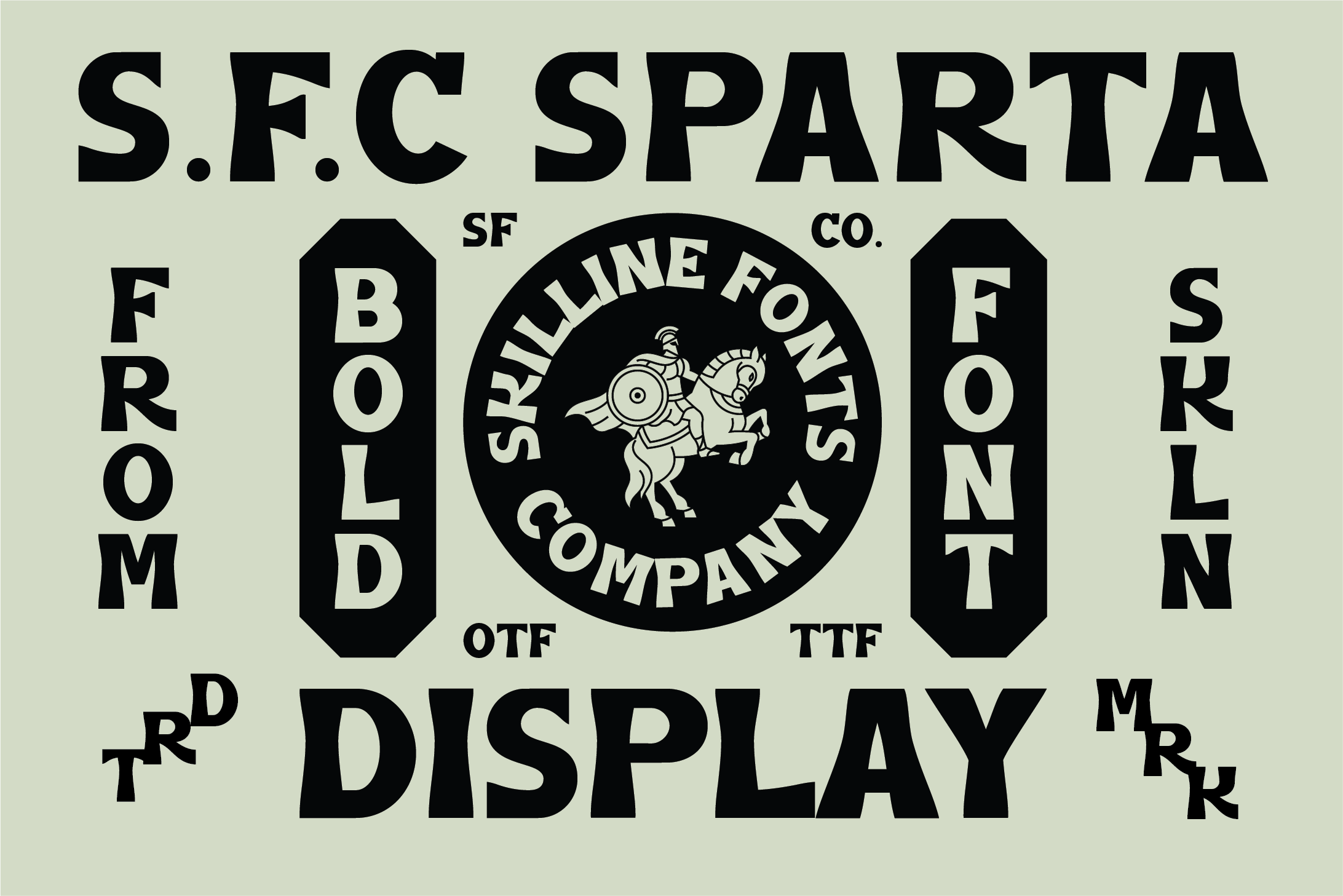 S.F.C Sparta Skirmline font company display with warrior logo on light background