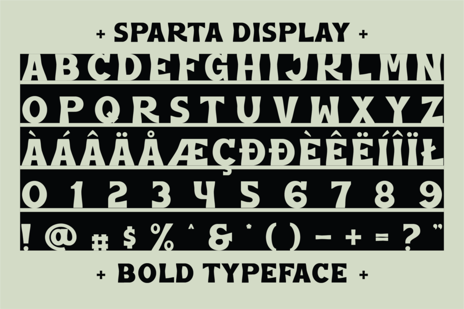Sparta Display typeface showing uppercase, lowercase, numbers, special characters