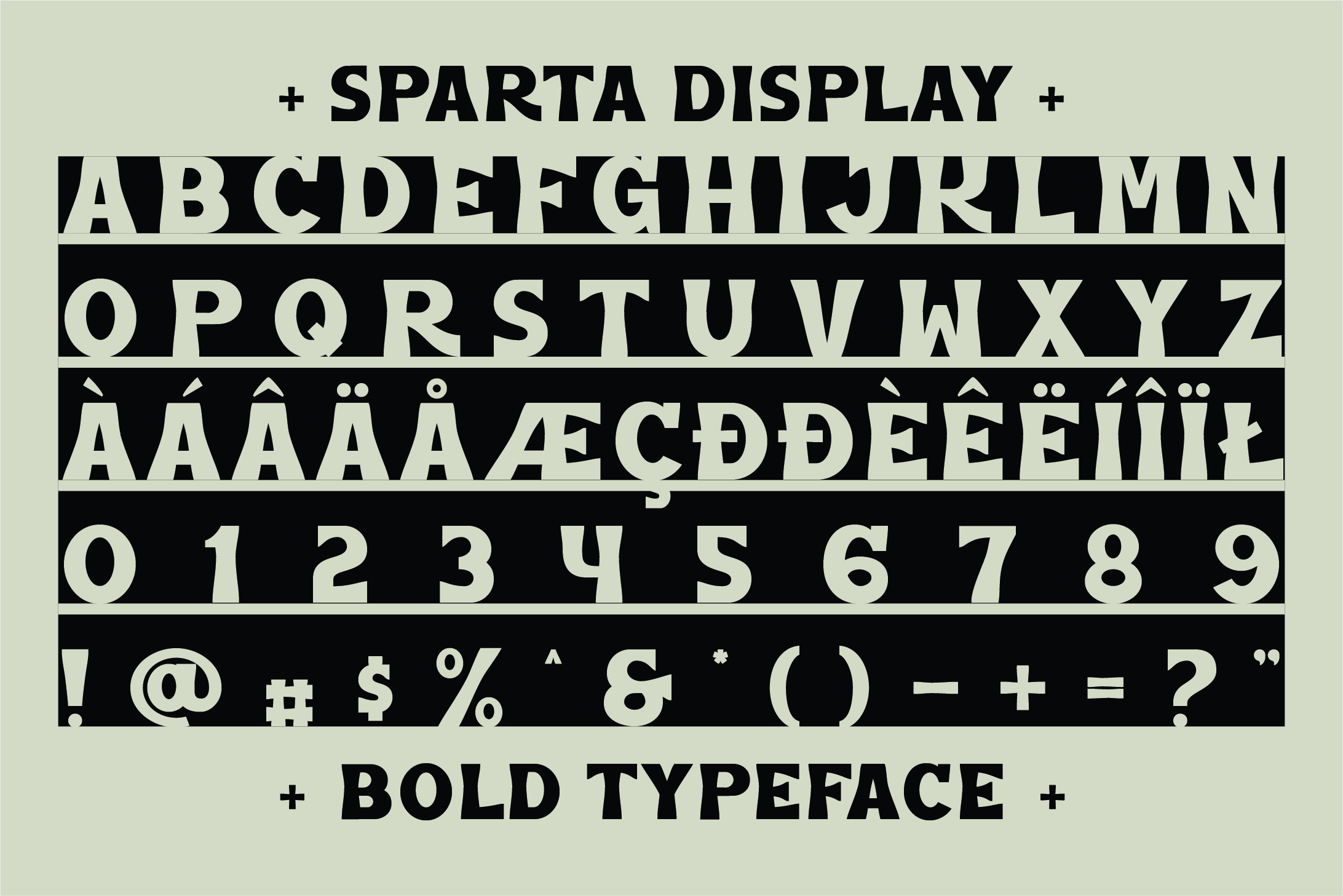 Sparta Display typeface showing uppercase, lowercase, numbers, special characters