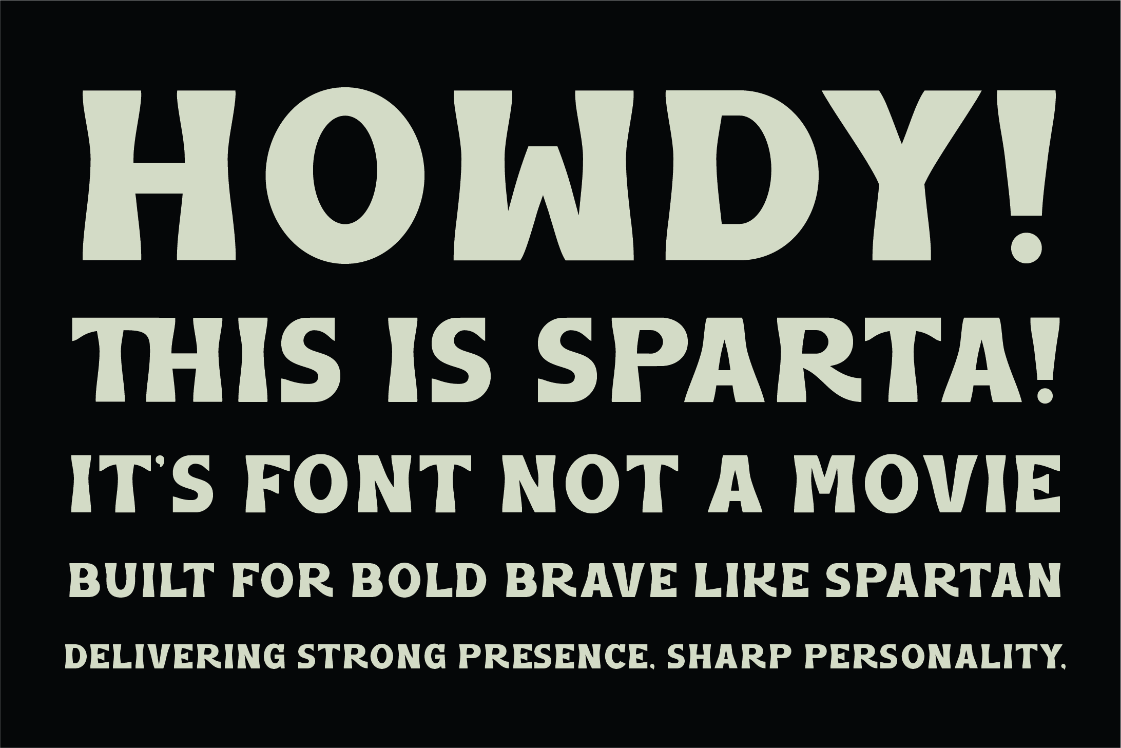 Sparta character set with cream letters on dark background showing full alphabet