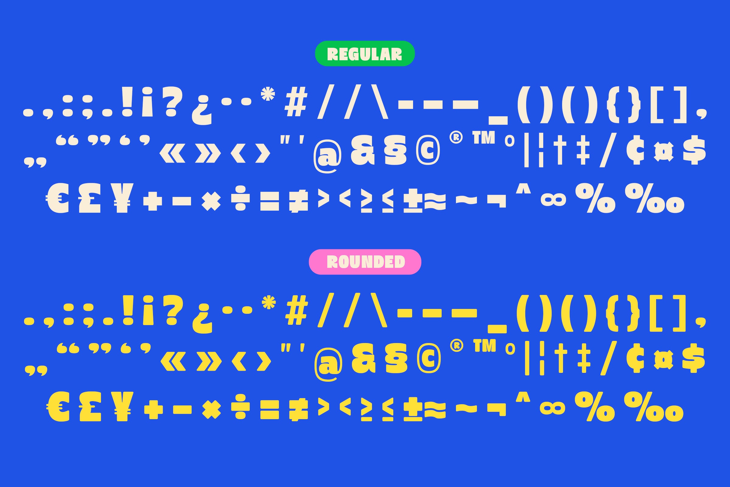 Kura font character set showing symbols, punctuation, numbers in regular rounded weights
